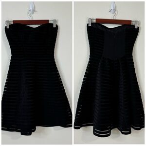 Parker Velvet Striped Strapless A-line Mini Dress Size XS Black Lined Cocktail